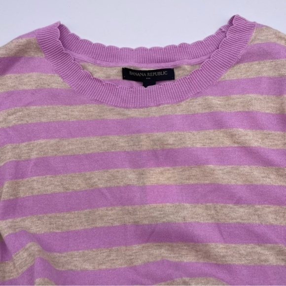 Banana Republic Cotton Crewneck Sweater Scalloped Neck NWT S Purple Heather Gray - Picture 3 of 7